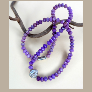 Phosphorsideritkette, facettierte Rondelle mit Biwaperle, Magnetverschluss